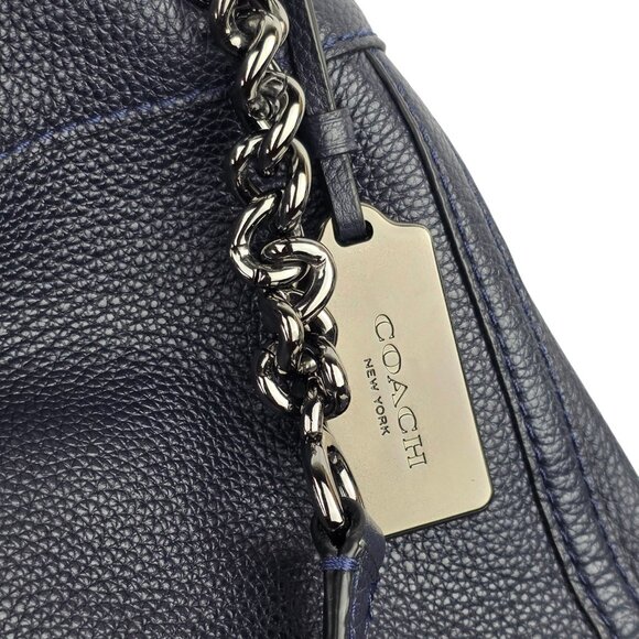 Coach Edie Turnlock Edie Shoulder Bag in Pebble Navy Blue Leather 13" x 11" x 5" - Picture 11 of 11